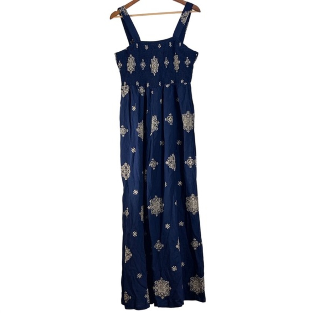 CHICME‎ Navy Blue Embroidered Smocked Maxi long Dress XL boho hippy beach